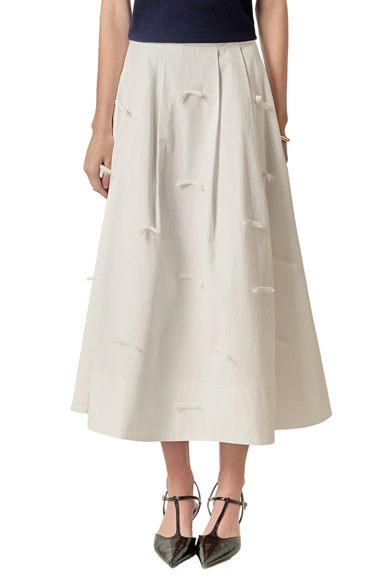 Bow Detail Poplin Midi Skirt, Main, color, WHITE
