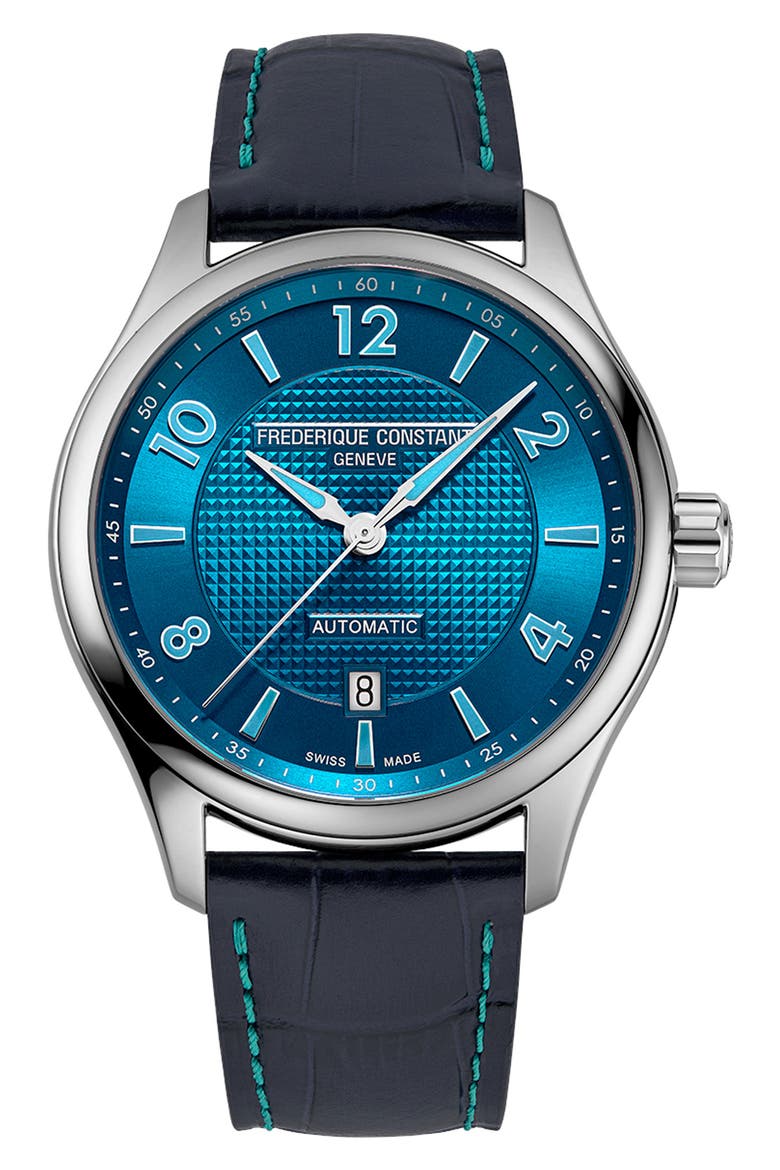 Runabout Leather Strap Watch, 42mm, Main, color, BLUE