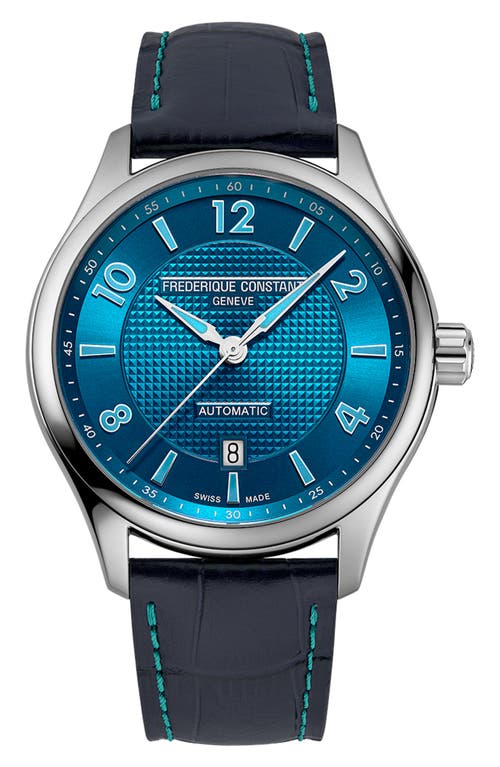 Frederique Constant Men's Swiss Automatic Runabout Blue Leather Strap Watch 42mm In Blue