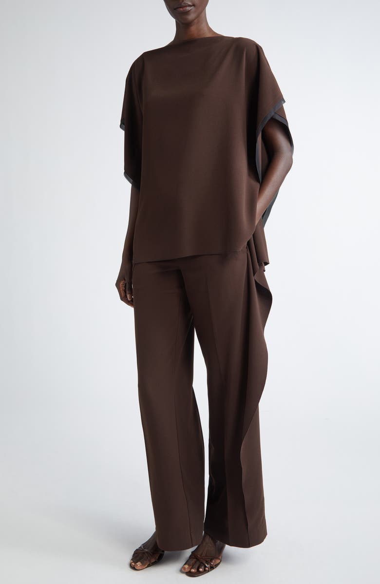 Jason Wu Collection Organza Trim Asymmetric Crepe Top, Alternate, color, Bark