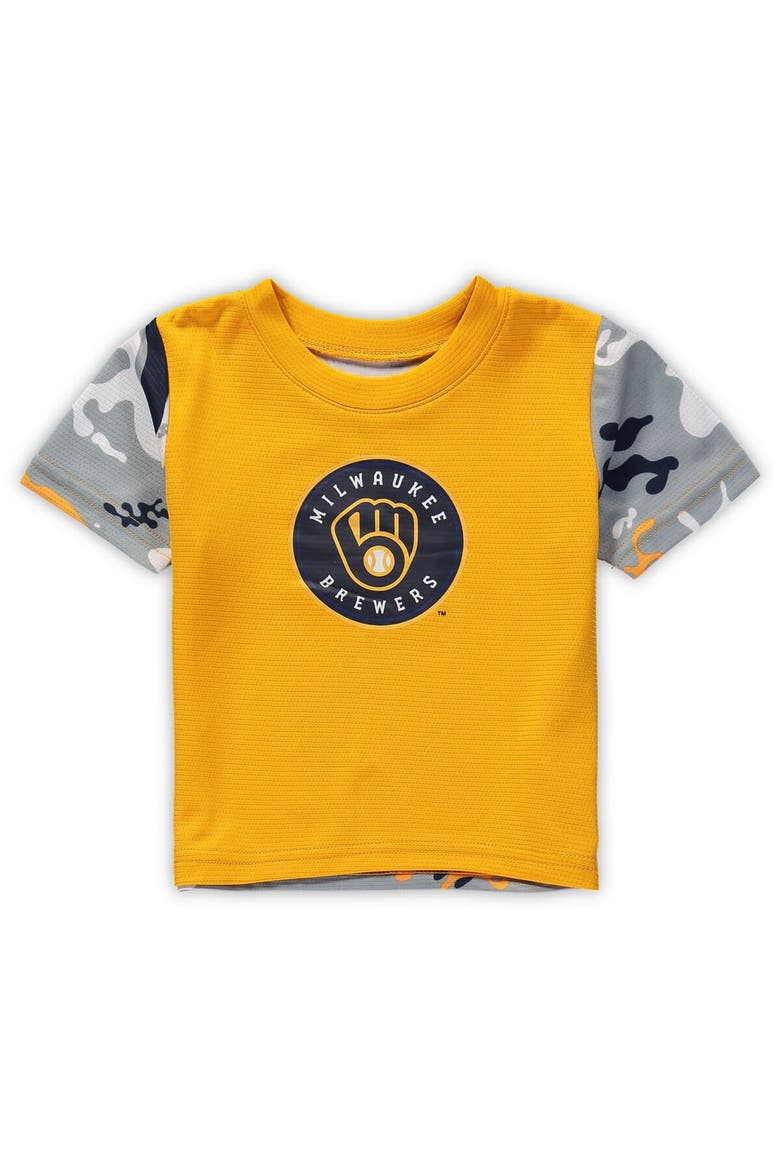 Newborn & Infant Gold/Navy Milwaukee Brewers Pinch Hitter T-Shirt & Shorts Set, Alternate, color, Gold