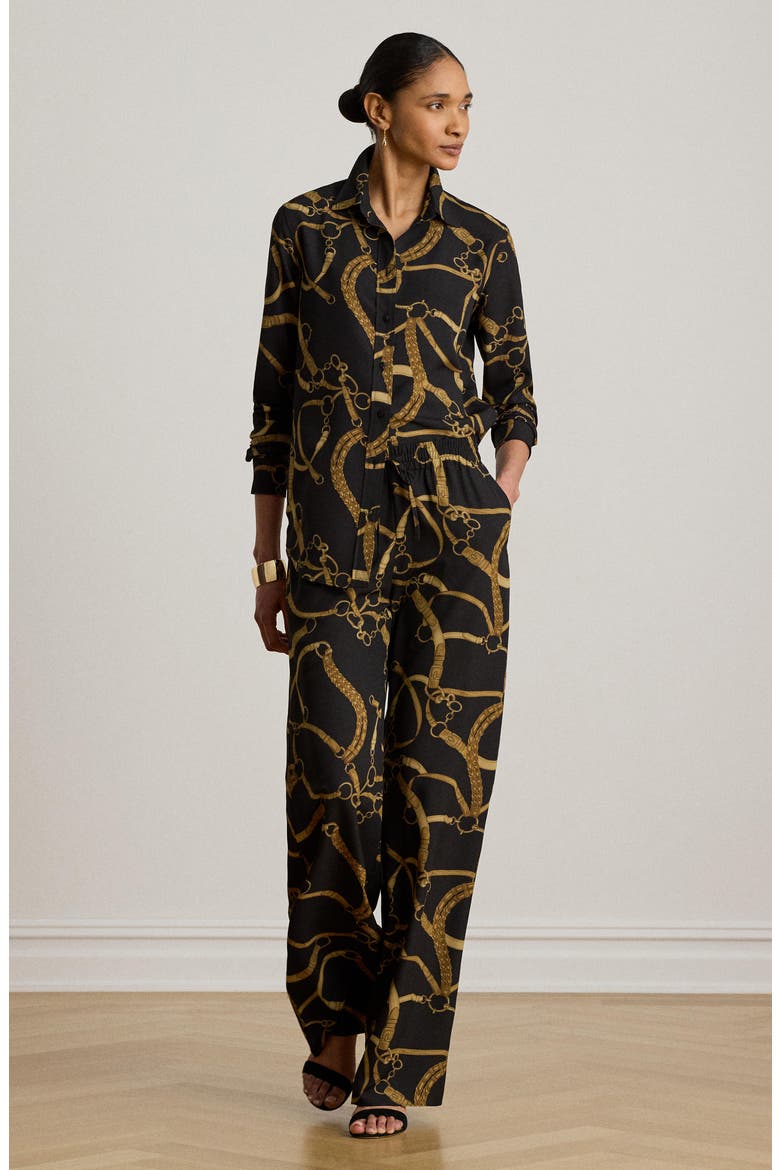 Belting Print Crêpe de Chine Button-Up Shirt, Alternate, color, BLACK/ MULTI