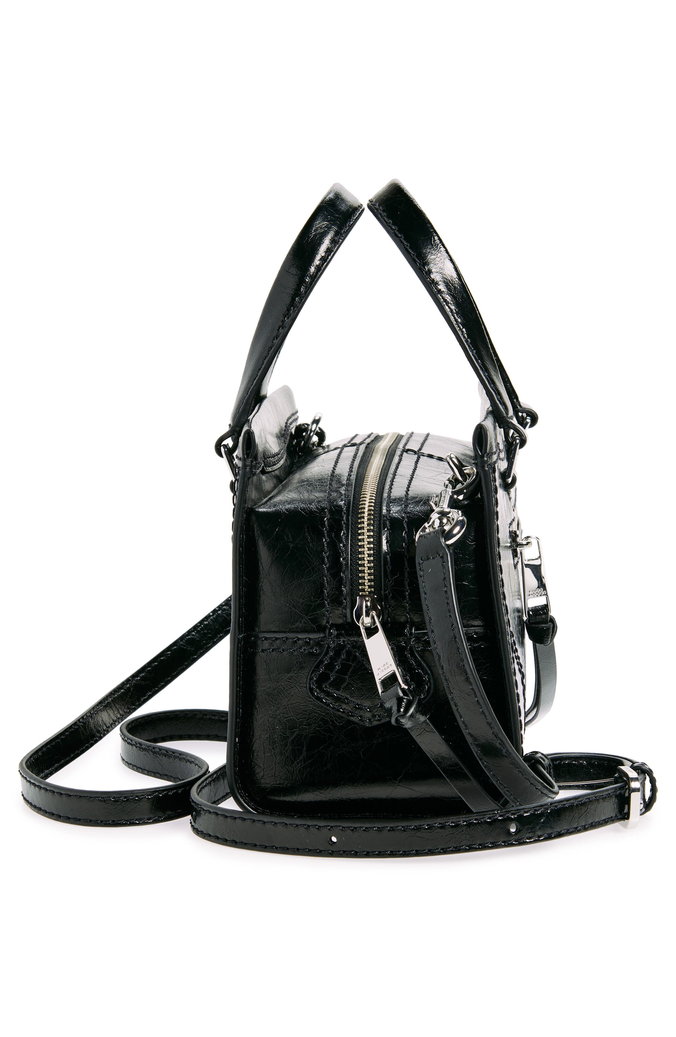 Small Leather Satchel, Alternate, color, BLACK