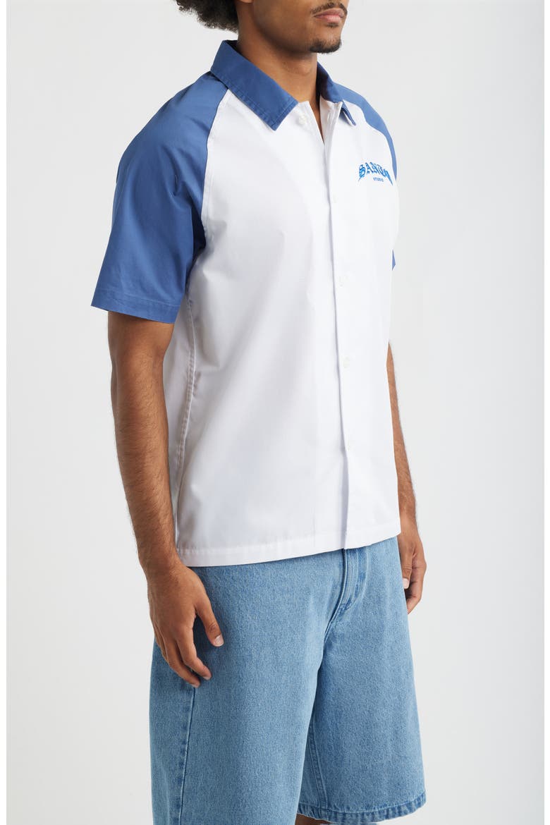 888 Raglan Short Sleeve Cotton Button-Up Shirt, Alternate, color, WHITE