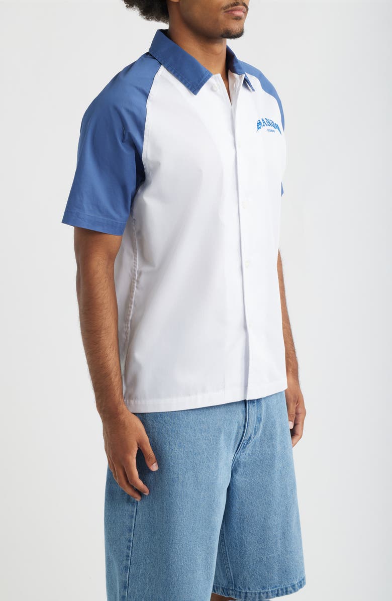 SANTO STUDIO 888 Raglan Short Sleeve Cotton Button-Up Shirt, Alternate, color, White