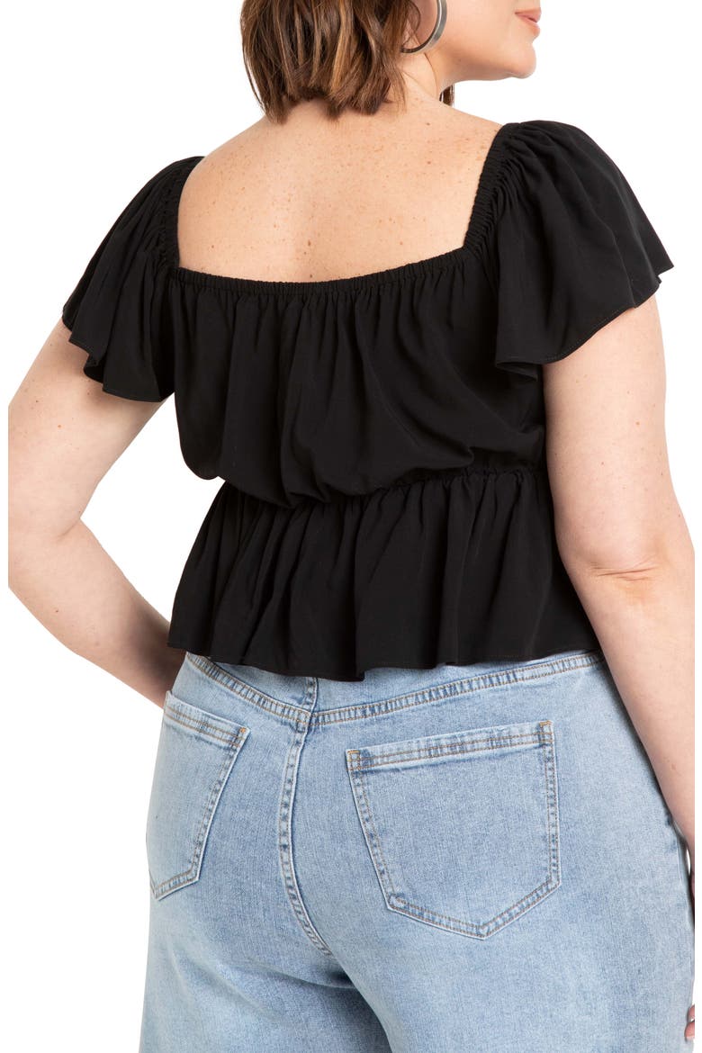 Tie Front Peplum Top, Alternate, color, TOTALLY BLACK