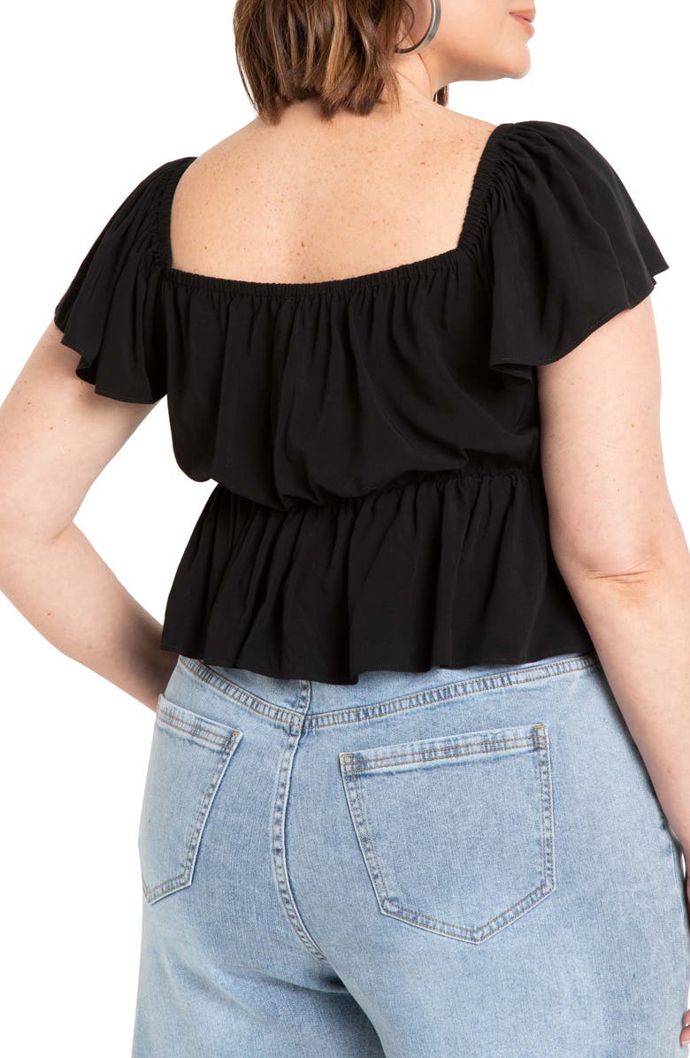 ELOQUII Tie Front Peplum Top, Alternate, color,