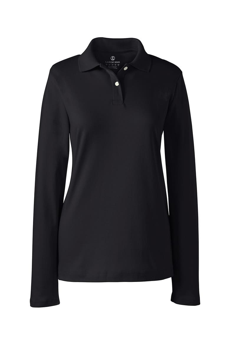 School Uniform  Long Sleeve Feminine Fit Interlock Polo Shirt, Alternate, color, Black
