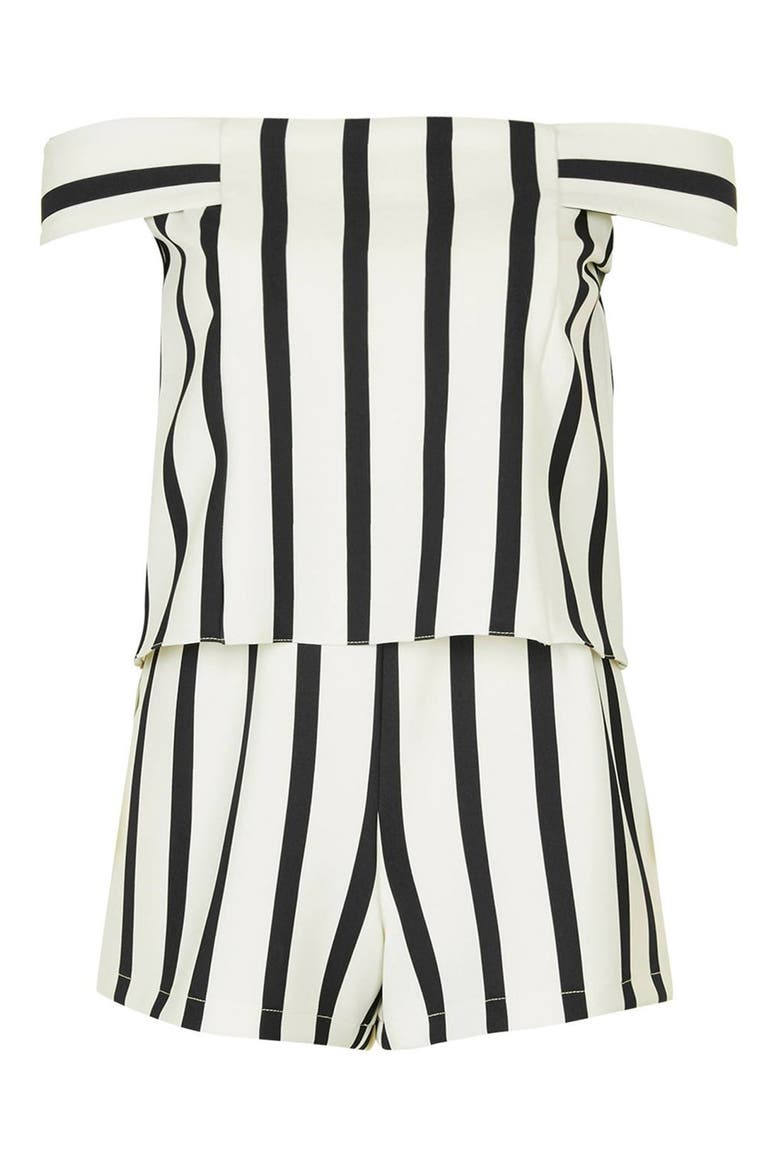 Stripe Off the Shoulder Romper, Alternate, color, WHITE MULTI