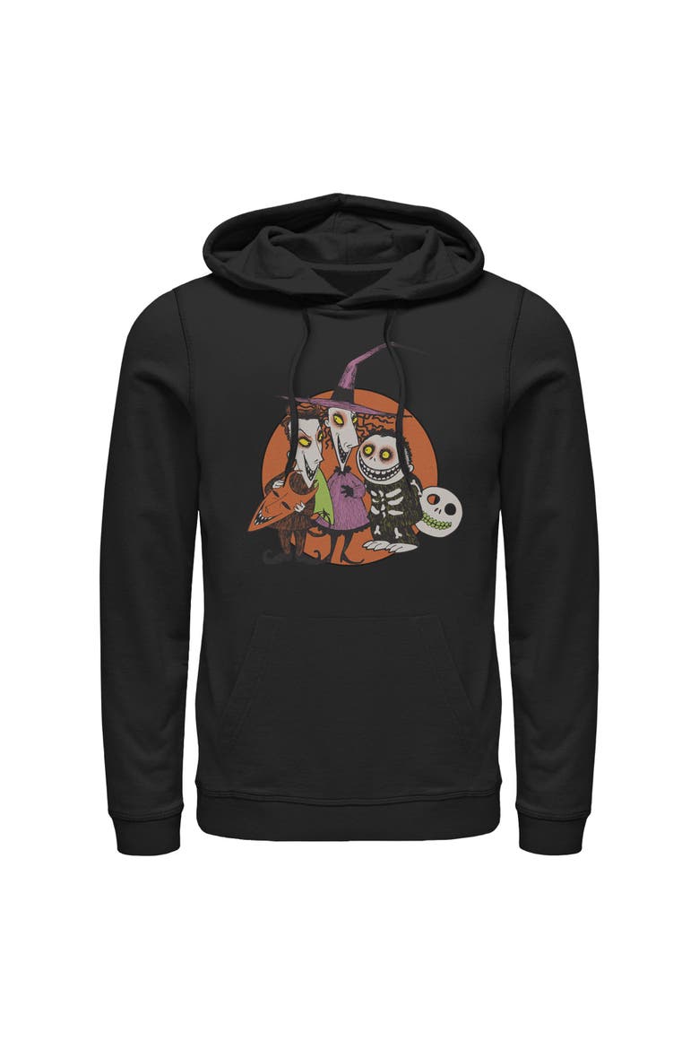 Mens The Nightmare Before Christmas Halloween Lock Shock and Barrel Lightweight Hoodie, Main, color, Black