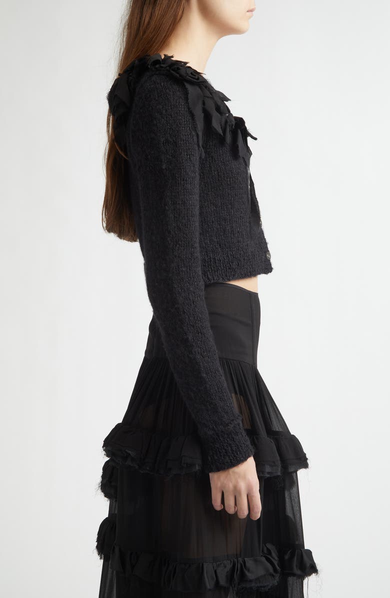 Meruert Tolegen Hand Knit Crop V-Neck Cardigan, Alternate, color, Black