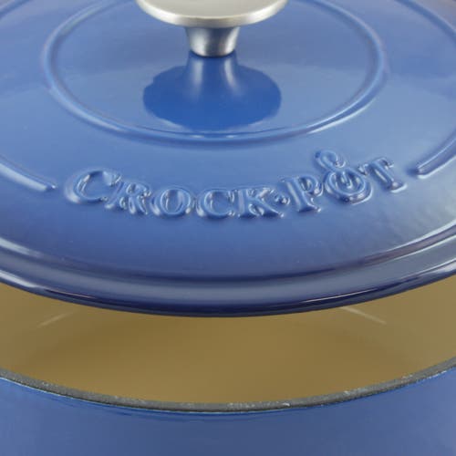 Crock-pot 5 Quart Round Enameled Cast Iron Dutch Oven In Blue