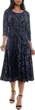 Nina Leonard Sylvia Floral A-Line Midi Dress