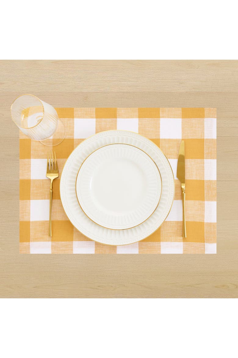 Linen Placemats Set of 4, 14 x 19" - Buffalo Check, Alternate, color, Mustard and White