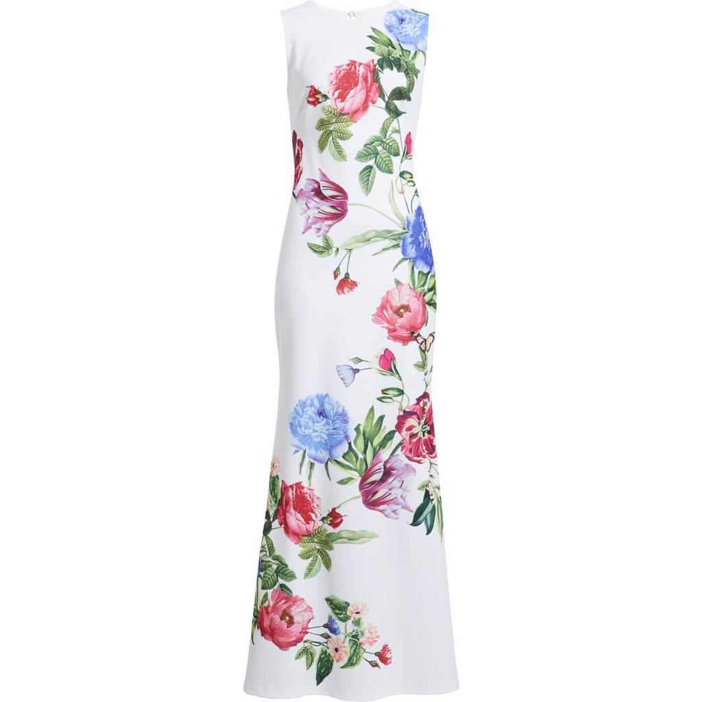 Vince Camuto Floral Sleeveless Scuba Mermaid Gown In Ivory Multi