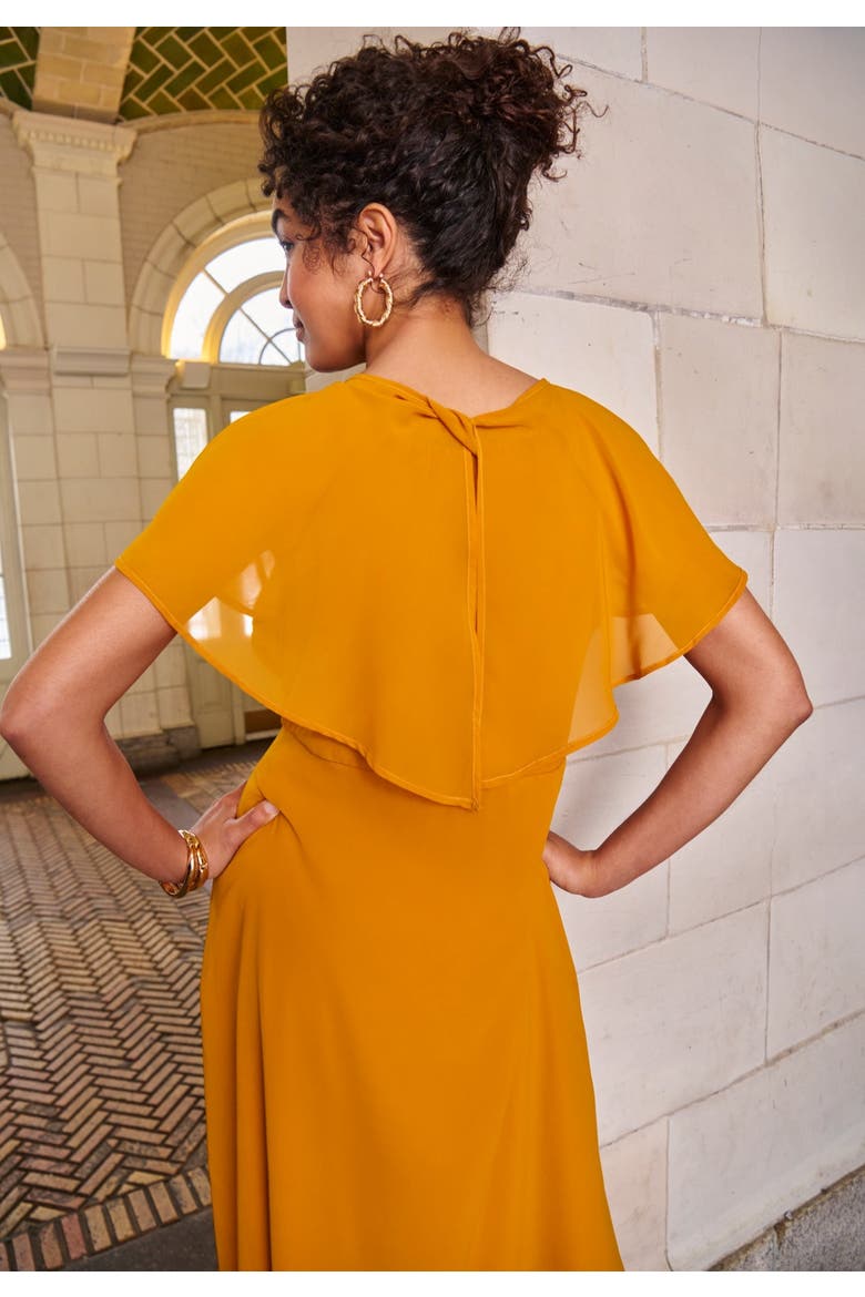 Georgette Fit And Flare Caplet Dress, Alternate, color, RICH GOLD