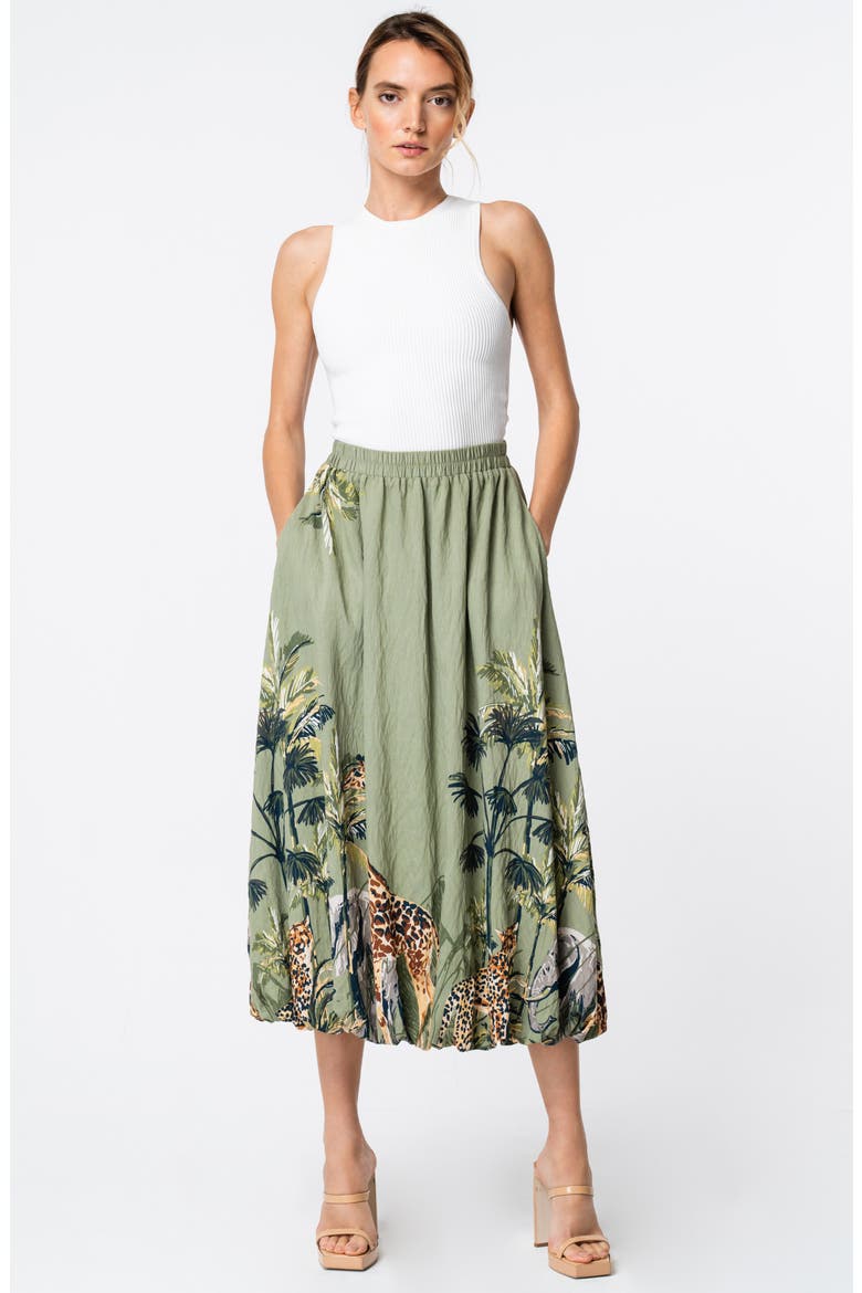 Andrey Printed Midi Skirt, Alternate, color, OLIVE MULTI