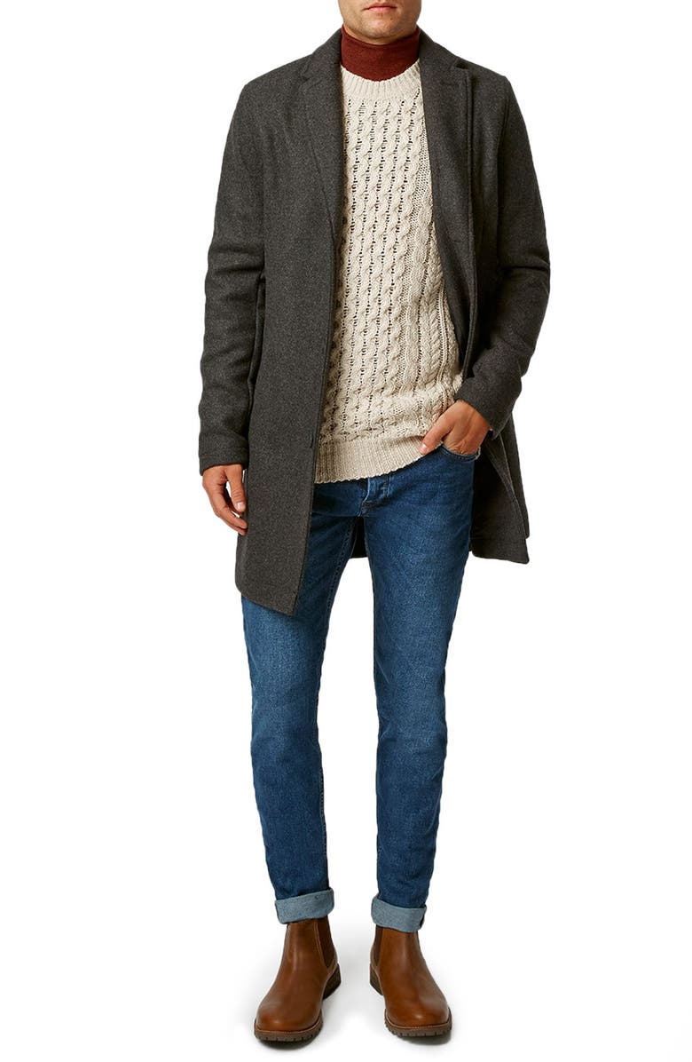 Topman Cable Knit Crewneck Sweater, Alternate, color,