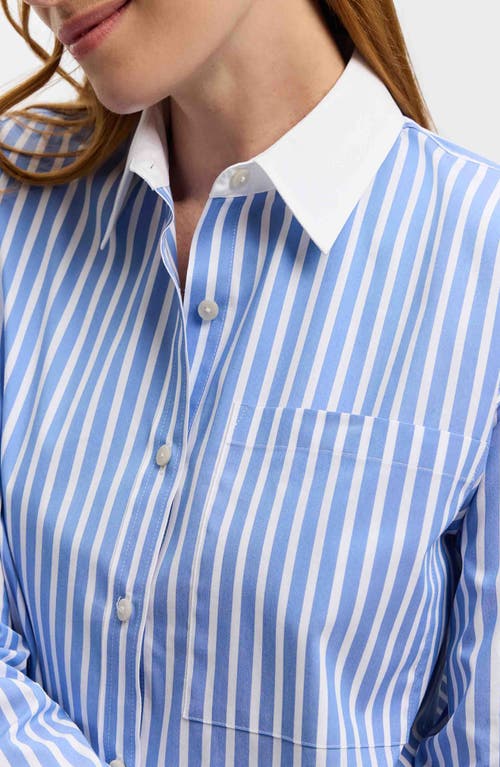 Foxcroft Marina Stripe Cotton Button-up Shirt In Periwinkle