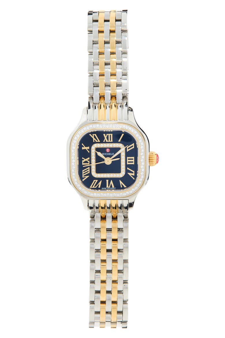 Mini Meggie Noir Diamond Two-Tone Bracelet Watch, 23mm x 25mm, Main, color, TWO TONE