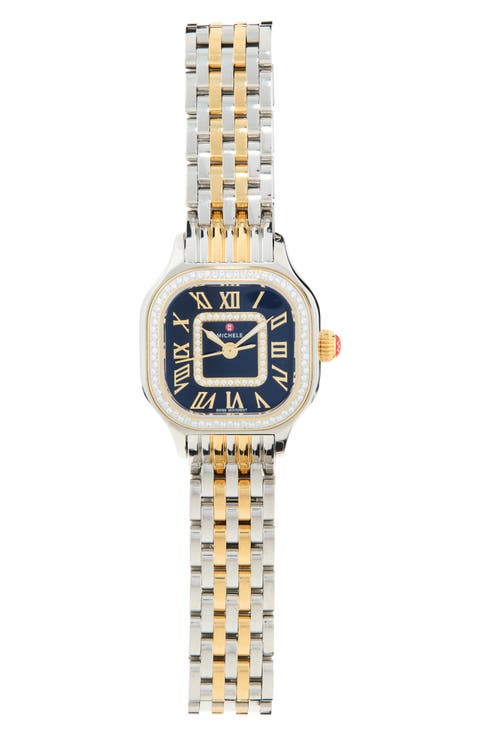 Mini Meggie Noir Diamond Two-Tone Bracelet Watch, 23mm x 25mm
