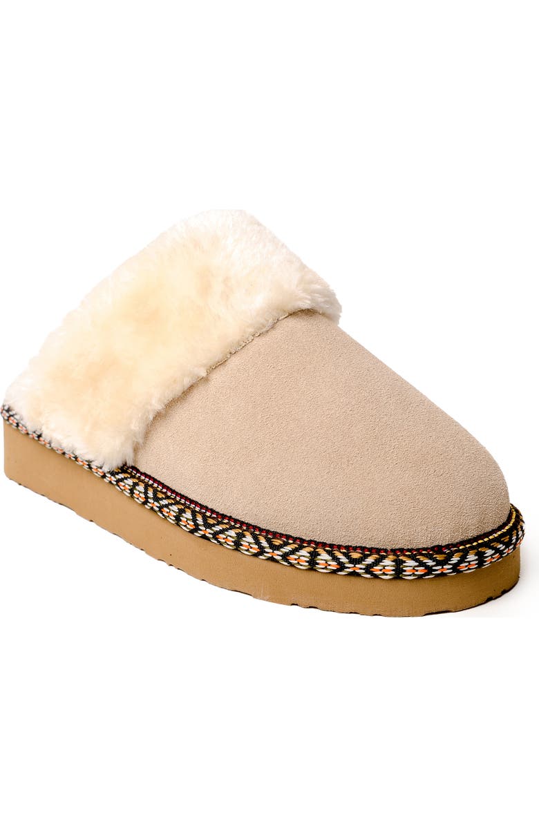 Minnetonka Cerise Faux Fur Scuff Slipper, Main, color, Stone