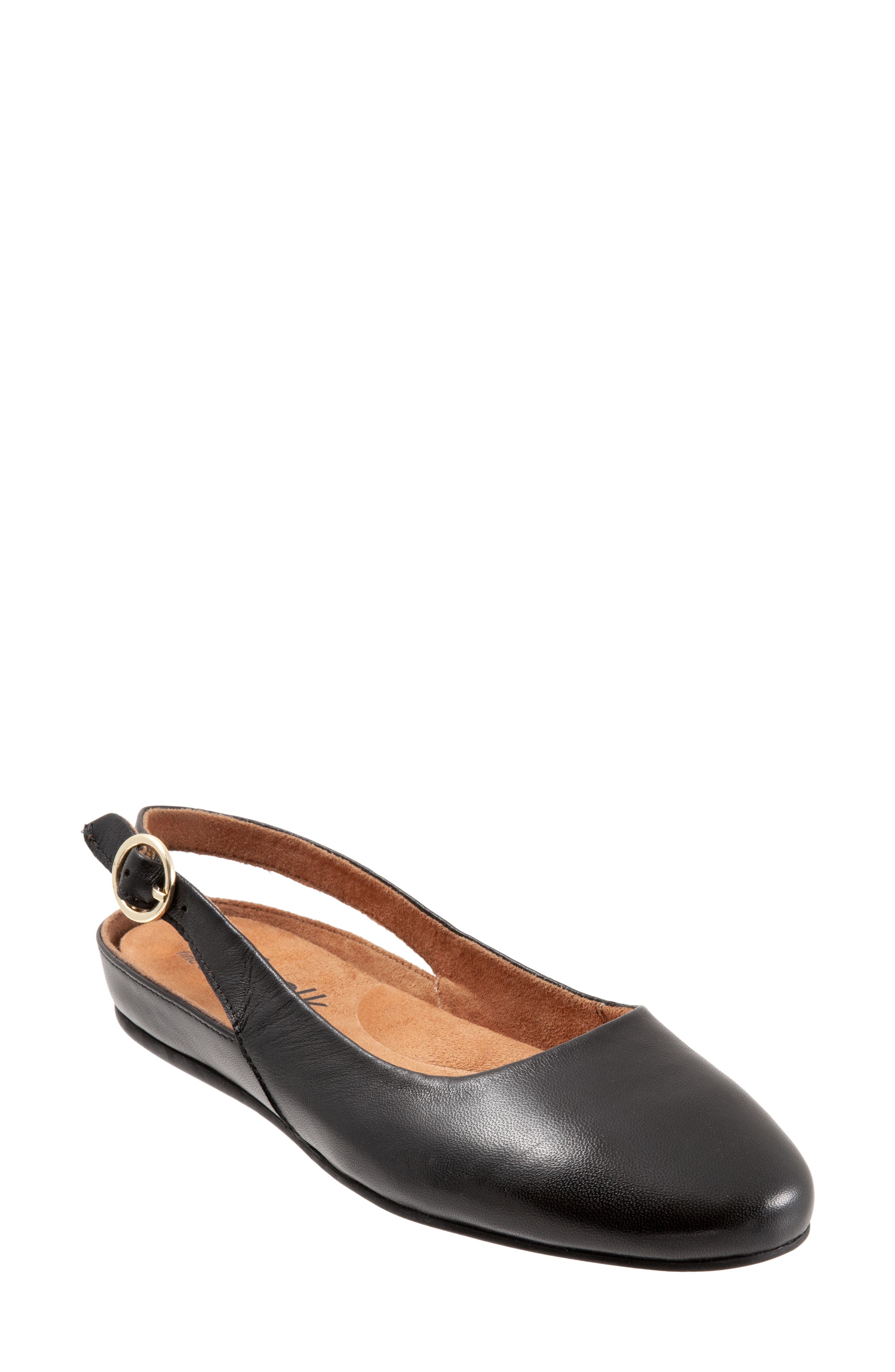 SoftWalk<sup>®</sup> Sandy Slingback Flat Sandal, Main, color, Black Nappa Leather