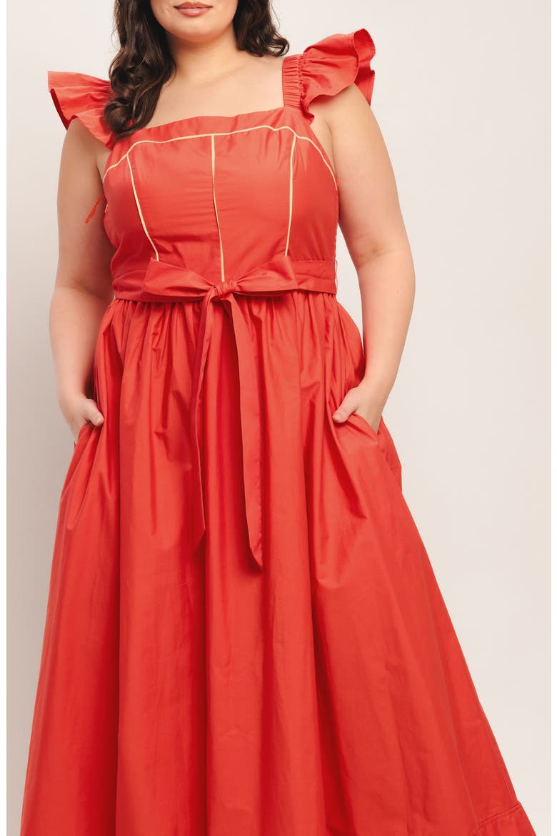 Tie Waist Maxi Sundress, Alternate, color, CORAL RED