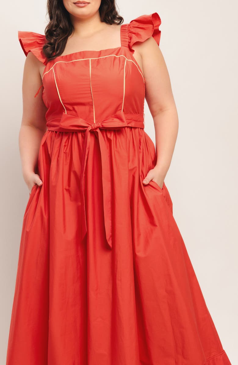 FLYING TOMATO Tie Waist Maxi Sundress, Alternate, color, Coral Red