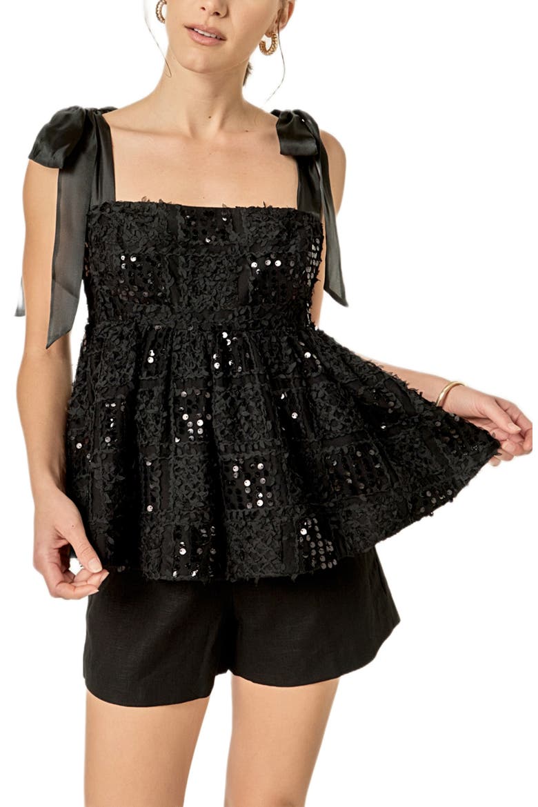 Sequins Bow Tank, Alternate, color, BLACK