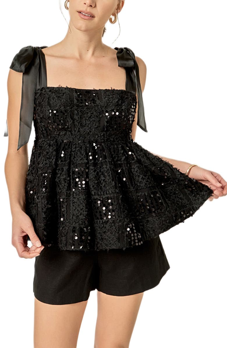 English Factory Sequins Bow Tank, Alternate, color, Black