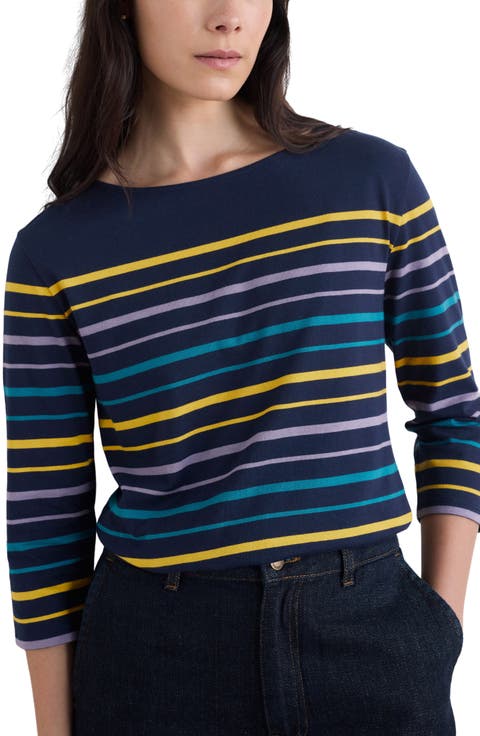 Sailor Stripe Three-Quarter Sleeve Organic Cotton Top