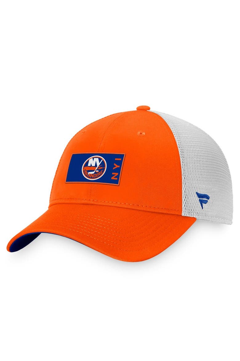 Men's Fanatics Branded Orange/White New York Islanders Authentic Pro Rink Trucker Snapback Hat, Main, color, Orange