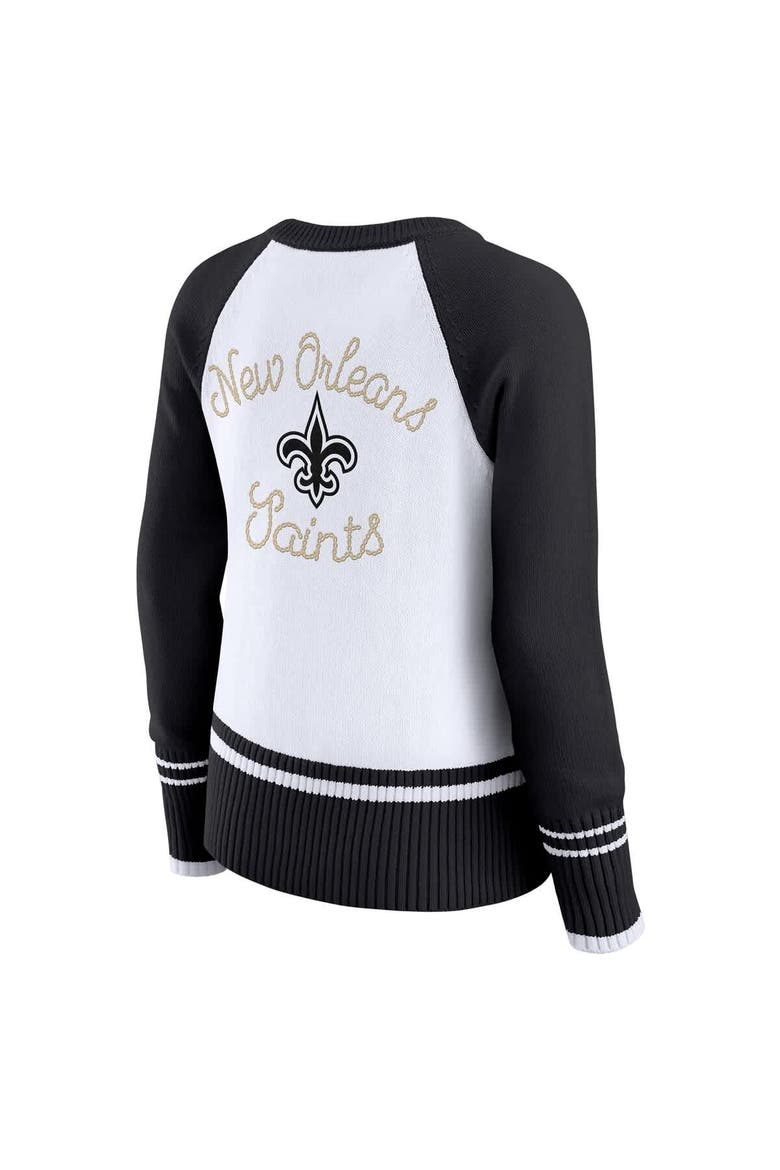 Women's WEAR by Erin Andrews White/Black New Orleans Saints Colorblock Raglan Sweater, Alternate, color, White