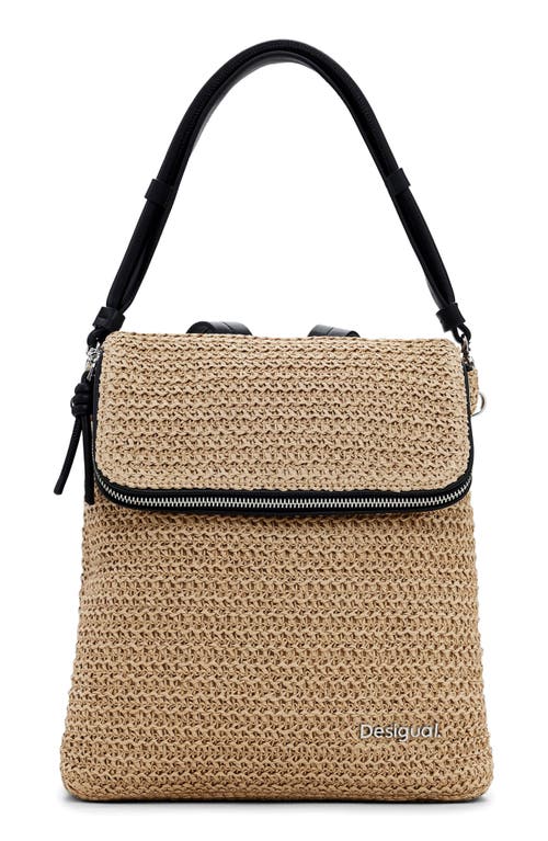 Desigual Mini Straw Backpack In Dark Beige
