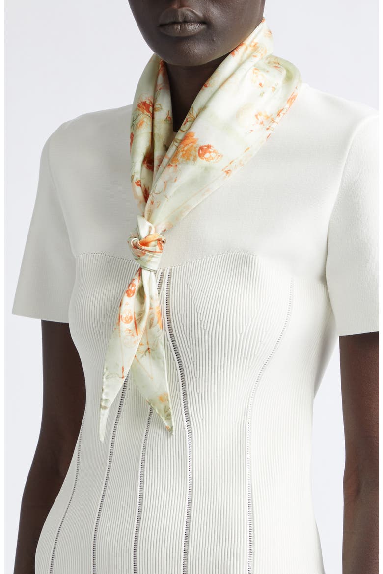 Floral Creased Silk Scarf, Alternate, color, ACQUA
