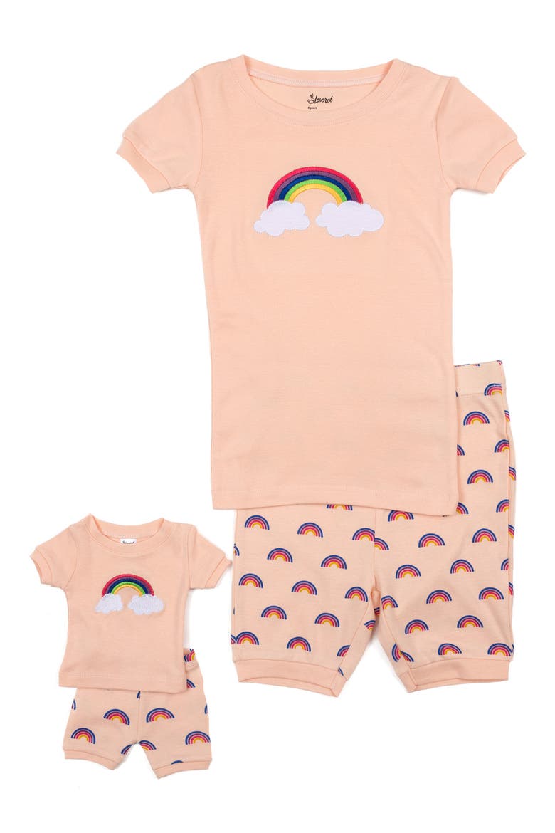 Girls Matching Doll Short Printed Cotton Pajamas, Main, color, PINK