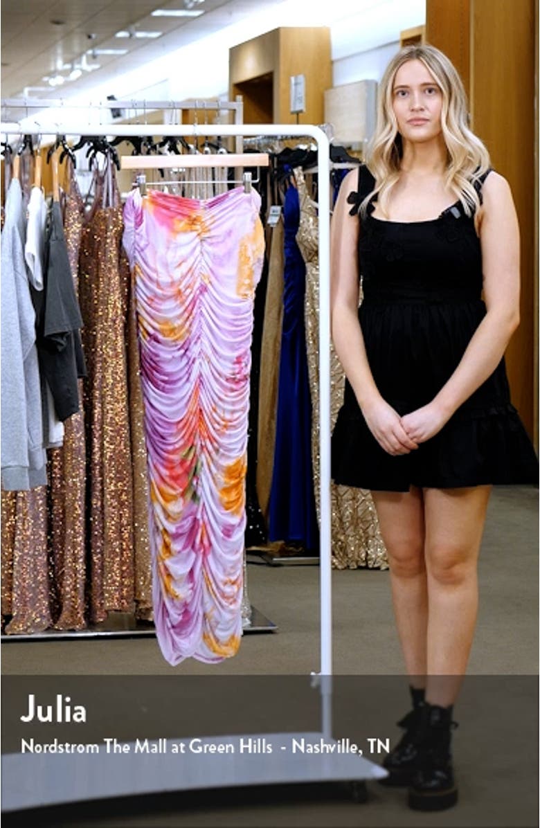 Josie Abstract Floral Ruched Mesh Maxi Skirt, sales video thumbnail