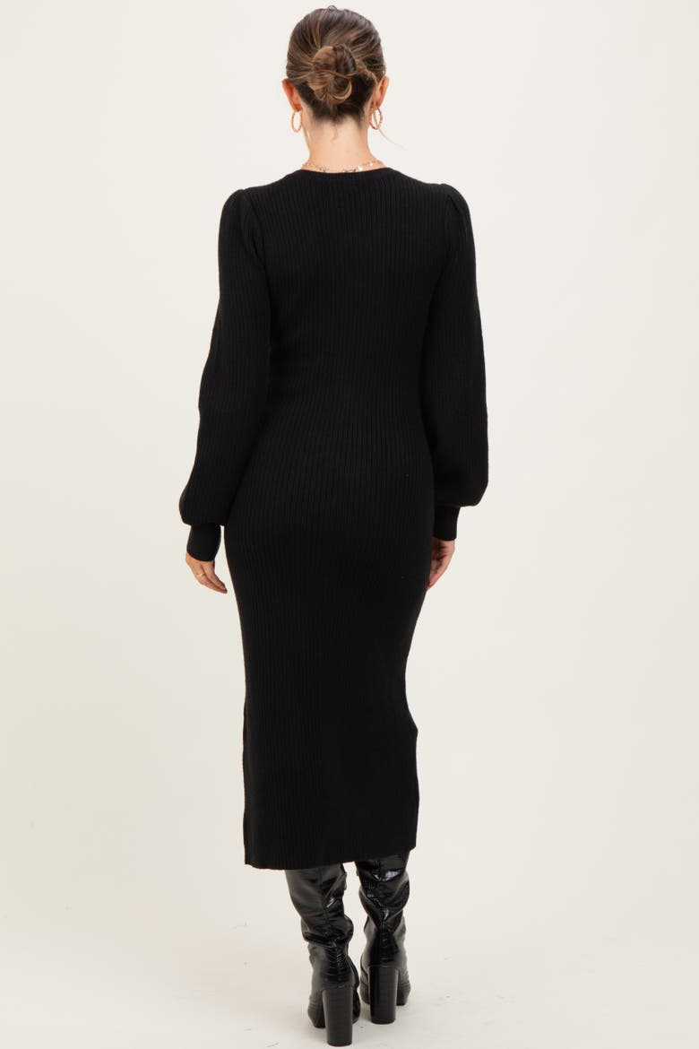 Ribbed Bow Detail Midi Sweater Dress, Alternate, color, Black