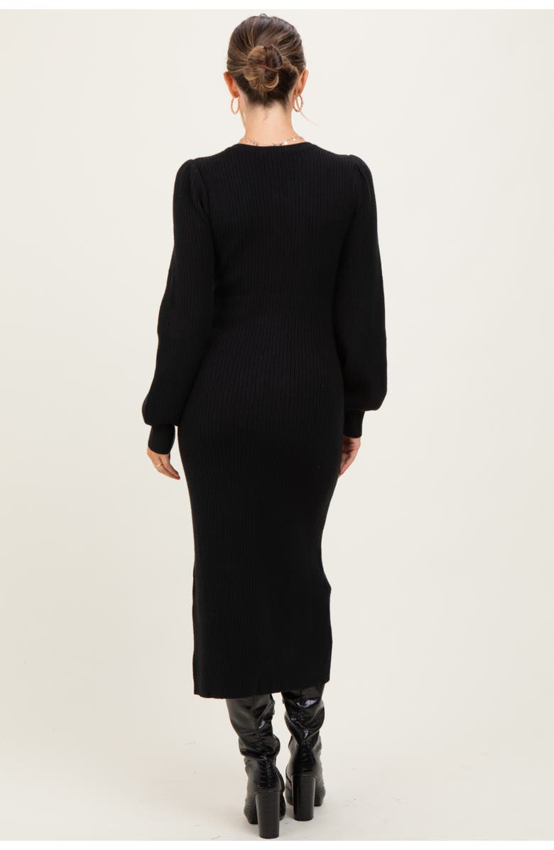 PinkBlush Ribbed Bow Detail Midi Sweater Dress, Alternate, color, Black