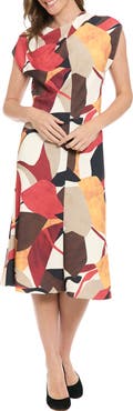 London Times Twist Neck Cap Sleeve Midi Dress