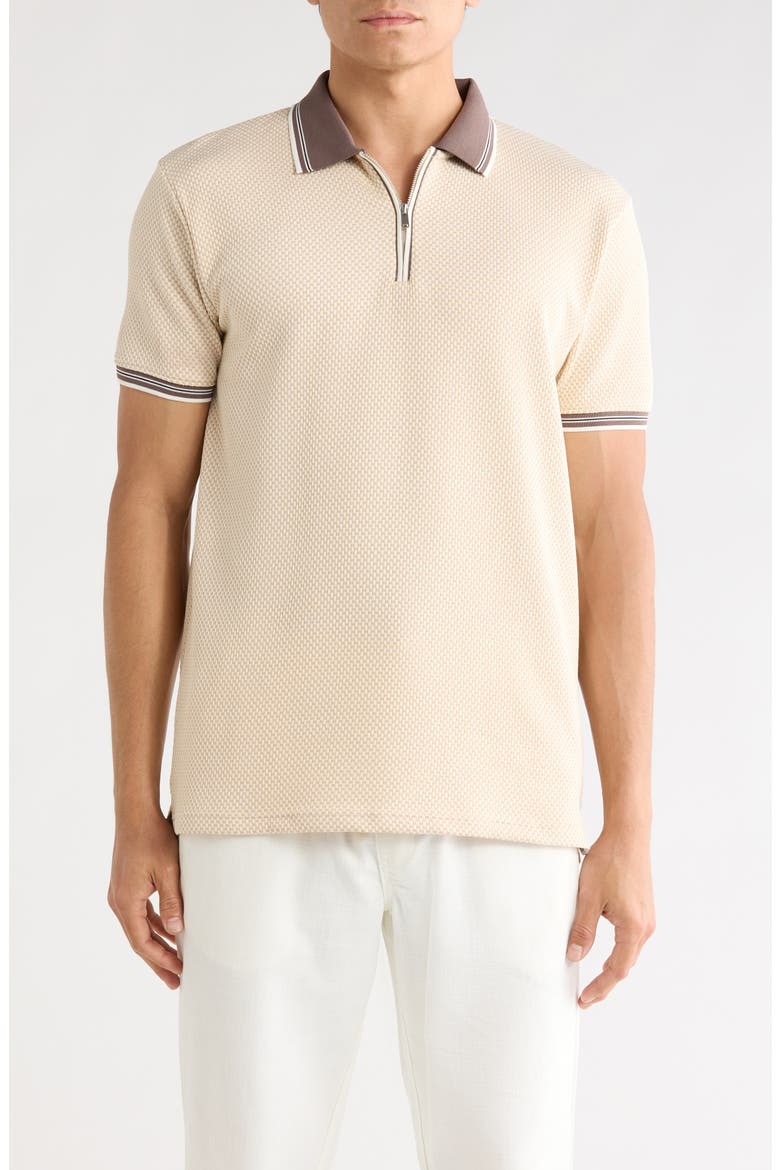 Tipped Printed Polo, Main, color, CREAM/KHAKI W/ BROWN TIPPING