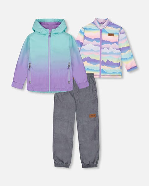 3-In-1 Mid-Season Outerwear Set Turquoise And Mauve Gradient 3-In-1 Mid-Season Outerwear Set Turquoise And Mauve Gradient