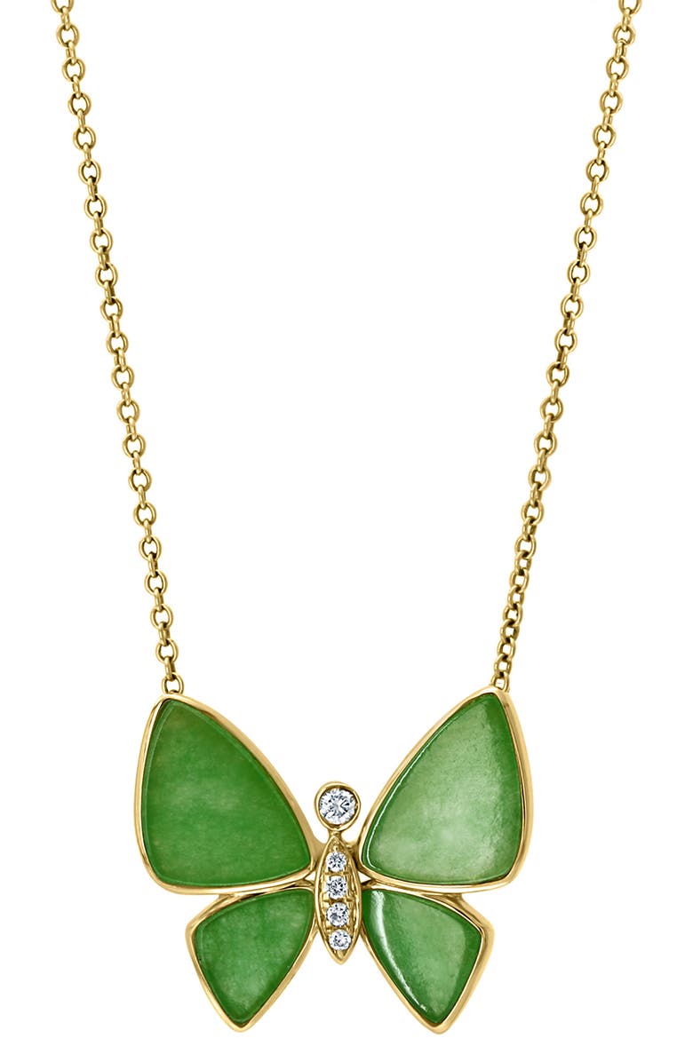 EFFY Jade & Diamond Butterfly Pendant Necklace - 0.04ct., Alternate, color, Green