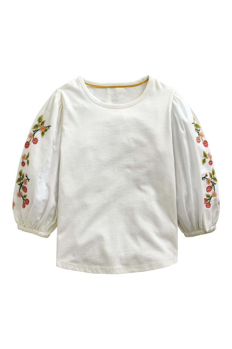 Kids' Embroidered Puff Sleeve Cototn Top, Main, color, IVORY