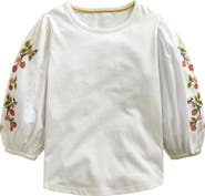 Mini Boden Kids' Embroidered Puff Sleeve Cototn Top