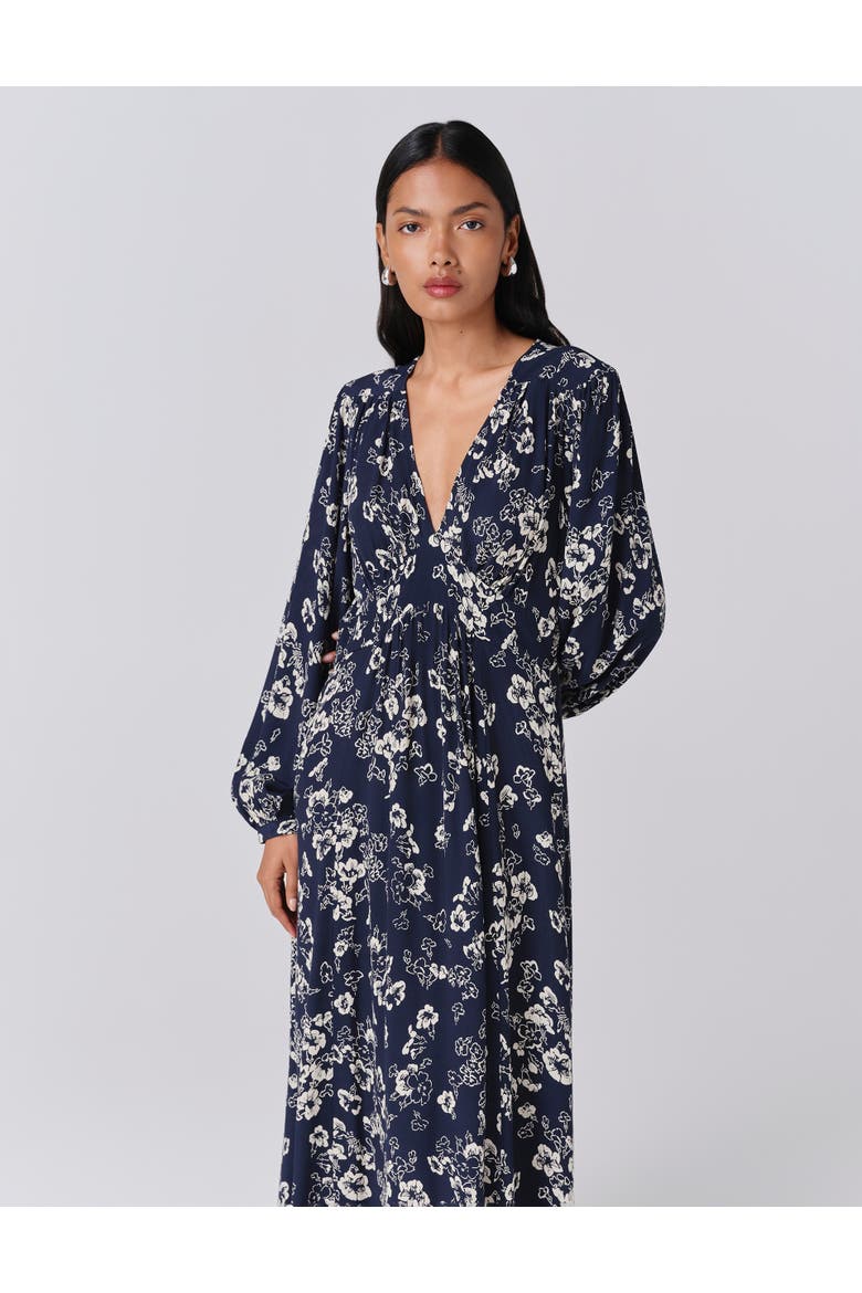 Wren Floral V Neck Midi Dress, Alternate, color, Navy Floral