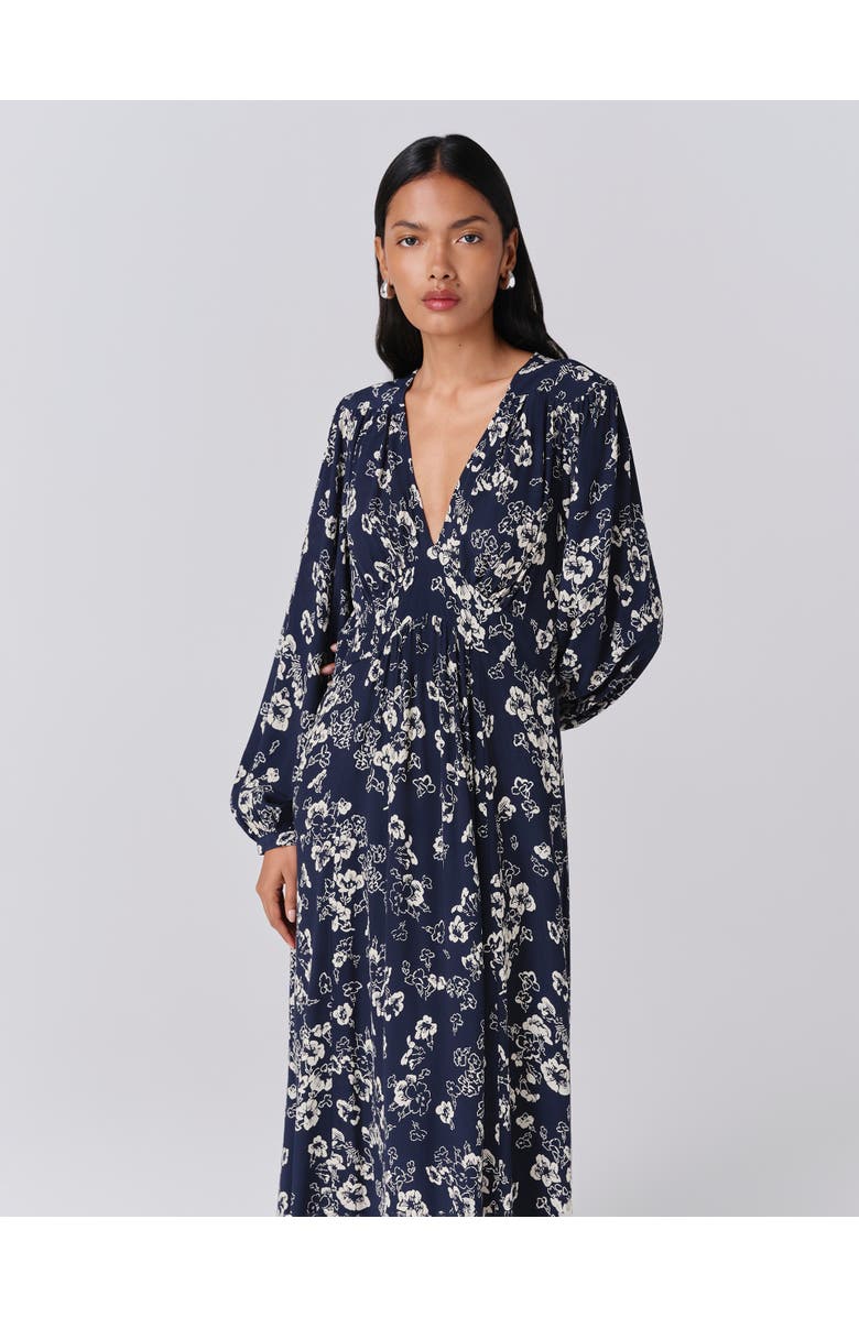Ghost London Wren Floral V Neck Midi Dress, Alternate, color, Navy Floral