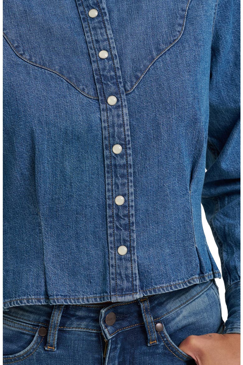 Western Peplum Denim Snap-Up Shirt, Alternate, color, LIGHT HAND