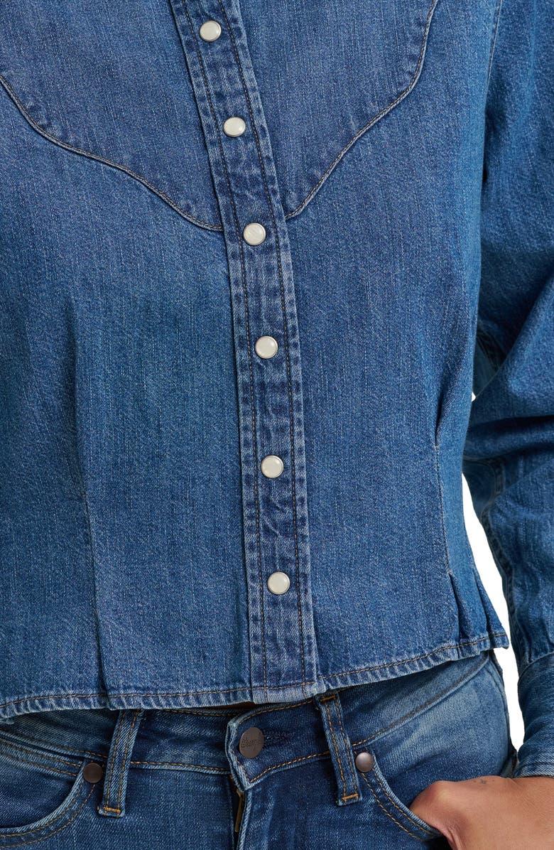 Wrangler Western Peplum Denim Snap-Up Shirt, Alternate, color, Light Hand